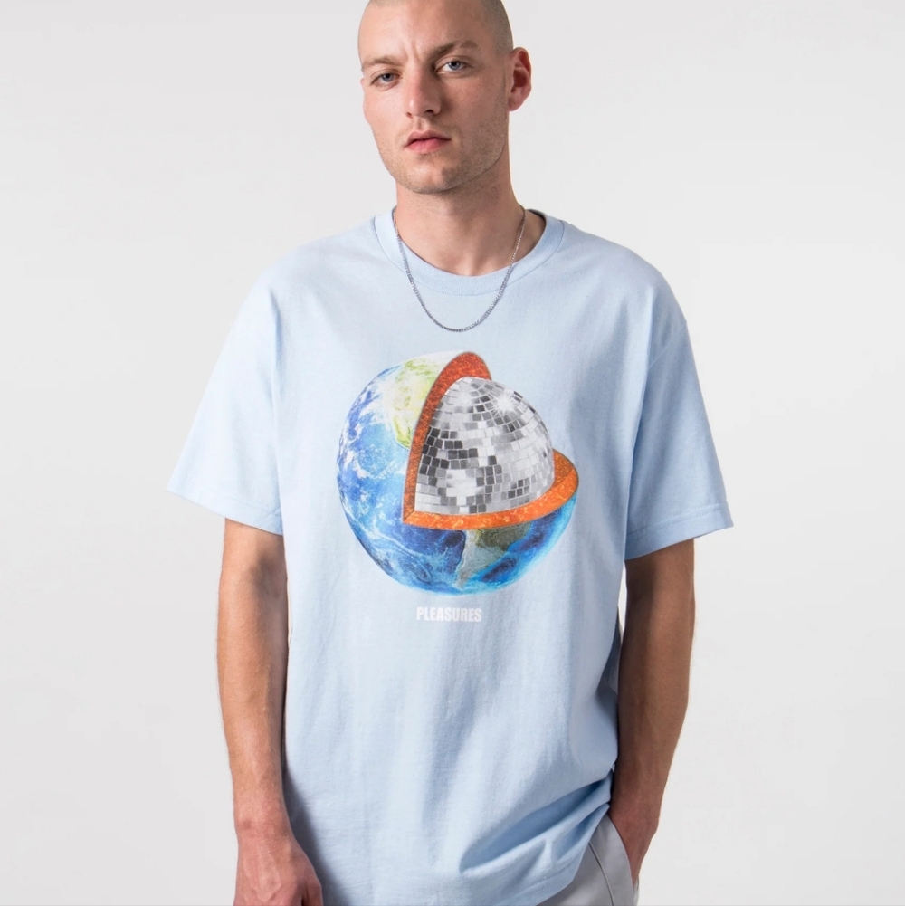 Pleasures Dance T-shirt in Powder Blue Cotton Men's XL Graphic Preppy